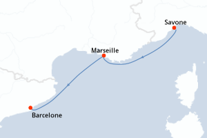 Carte itinéraire croisière Italie, France, Espagne - 2 jours au départ de Savone - Méditerranée