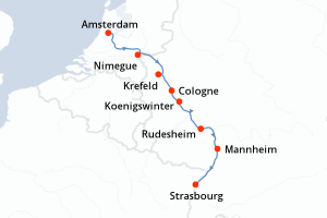 carte itinéraire croisière Rhin Main Moselle 6 jours au départ du port de Amsterdam