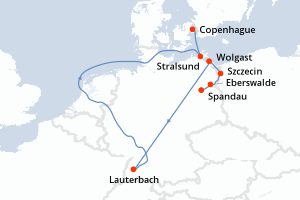 Carte itinéraire croisière De Berlin à Copenhague : la Havel, l Oder et la mer Baltique (formule port/port) - 7 jours au départ de Spandau - Europe du Nord