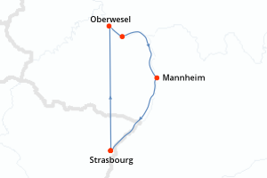 Carte itinéraire croisière Festival d automne : légendes et gourmandises sur le Rhin Romantique (ref:CSF_FESPP) - 3 jours au départ de Strasbourg - Rhin Main Moselle