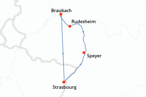 Carte de l'itinéraire de croisière Strasbourg-Strasbourg d'une durée de 4 jours
