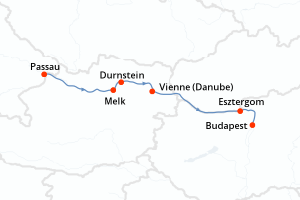 carte itinéraire croisière Danube 5 jours au départ du port de Passau