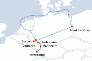 carte itinéraire croisière Rhin Main Moselle 6 jours au départ du port de Strasbourg