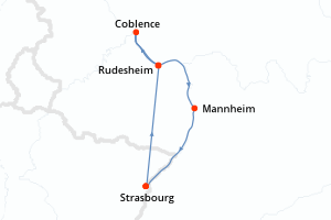 carte itinéraire croisière Rhin Main Moselle 4 jours au départ du port de Strasbourg