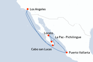 carte itinéraire croisière Riviera Mexicaine 10 jours au départ du port de Los Angeles