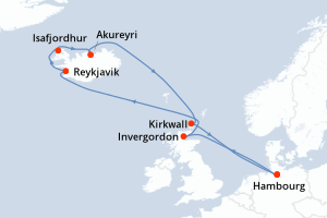 Carte de l'itinéraire de croisière Hambourg-Hambourg d'une durée de 11 jours