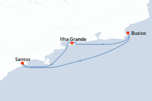 Carte de l'itinéraire de croisière Santos-Santos d'une durée de 4 jours