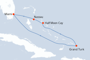 carte itinéraire croisière Caraïbes Bahamas 5 jours au départ du port de Miami