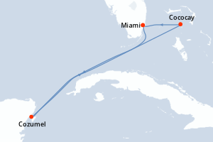 carte itinéraire croisière Caraïbes Bahamas 5 jours au départ du port de Miami