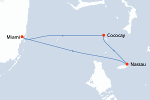 carte itinéraire croisière Caraïbes Bahamas 4 jours au départ du port de Miami