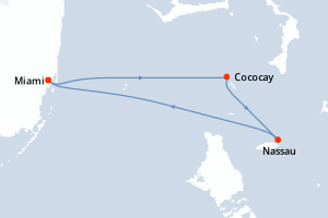 carte itinéraire croisière Caraïbes Bahamas 4 jours au départ du port de Miami