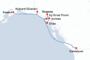 carte itinéraire croisière Alaska 7 jours au départ du port de Vancouver