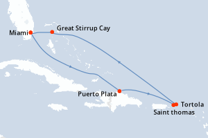 Carte de l'itinéraire de croisière Miami-Miami d'une durée de 7 jours