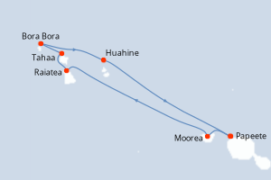 Carte de l'itinéraire de croisière Papeete-Bora Bora d'une durée de 7 jours