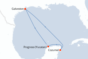 carte itinéraire croisière Caraïbes Mexique 5 jours au départ du port de Galveston