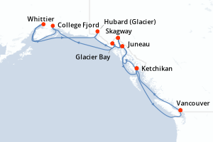 Carte itinéraire croisière Canada, Alaska - 14 jours au départ de Vancouver - Alaska