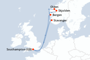 carte itinéraire croisière Fjörds norvégiens 7 jours au départ du port de Southampton