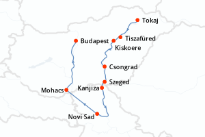 carte itinéraire croisière Danube 8 jours au départ du port de Tokaj