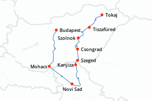Carte itinéraire croisière Serbie, Hongrie - 8 jours au départ de Budapest - Tisza