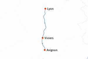 Carte de l'itinéraire de croisière Lyon-Avignon d'une durée de 3 jours