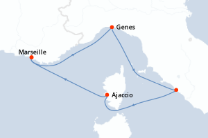 Carte de l'itinéraire de croisière Marseille-Marseille d'une durée de 4 jours