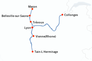 Carte de l'itinéraire de croisière Lyon-Lyon d'une durée de 4 jours