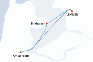 Carte de l'itinéraire de croisière Amsterdam-Hoorn d'une durée de 5 jours