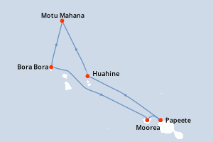 Carte de l'itinéraire de croisière Papeete-Papeete d'une durée de 7 jours