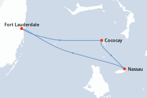 Carte de l'itinéraire de croisière Fort Lauderdale-Fort Lauderdale d'une durée de 3 jours
