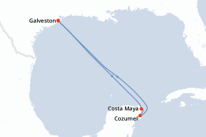 carte itinéraire croisière Caraïbes Mexique 5 jours au départ du port de Galveston