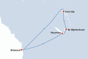 Carte de l'itinéraire de croisière Brisbane-Brisbane d'une durée de 8 jours