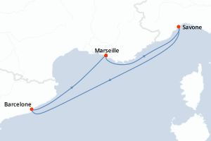 carte itinéraire croisière Méditerranée 4 jours au départ du port de Marseille