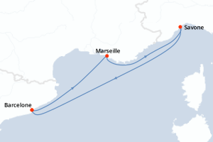 carte itinéraire croisière Méditerranée 4 jours au départ du port de Barcelone
