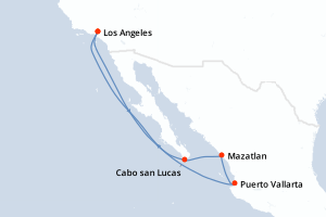 carte itinéraire croisière Riviera Mexicaine 7 jours au départ du port de Los Angeles