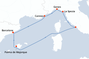 carte itinéraire croisière Méditerranée 7 jours au départ du port de Barcelone
