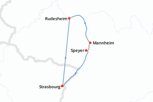 Carte itinéraire croisière France, Allemagne ( ZAA_PP) - 3 jours au départ de Strasbourg - Rhin Main Moselle