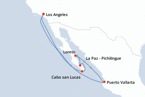 Carte itinéraire croisière Mexique, Etats-Unis - 10 jours au départ de Los Angeles - Riviera Mexicaine