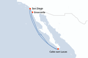 Carte itinéraire croisière Mexique, Etats-Unis - 5 jours au départ de San Diego - Riviera Mexicaine