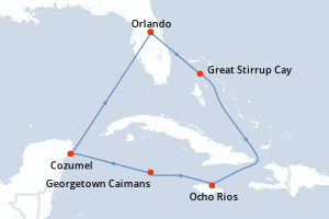 Carte de l'itinéraire de croisière Orlando-Orlando d'une durée de 7 jours