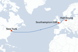 carte itinéraire croisière Transatlantique 9 jours au départ du port de Hambourg