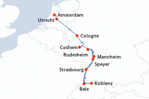 carte itinéraire croisière Rhin Main Moselle 7 jours au départ du port de Amsterdam