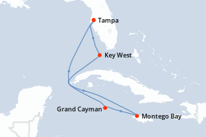 carte itinéraire croisière Caraïbes Mexique 6 jours au départ du port de Tampa