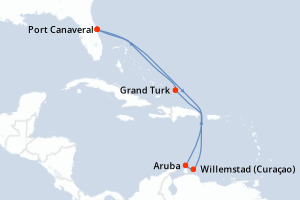 carte itinéraire croisière Caraïbes Bahamas 8 jours au départ du port de Port Canaveral