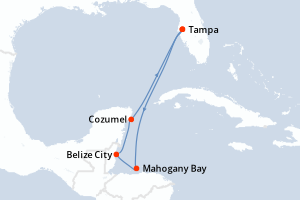 carte itinéraire croisière Caraïbes Mexique 6 jours au départ du port de Tampa