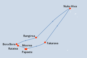 Carte de l'itinéraire de croisière Papeete-Papeete d'une durée de 10 jours