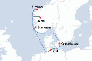 Carte de l'itinéraire de croisière Kiel-Kiel d'une durée de 7 jours