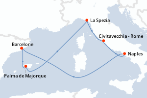 carte itinéraire croisière Méditerranée 7 jours au départ du port de Barcelone