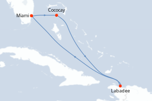 carte itinéraire croisière Caraïbes Bahamas 5 jours au départ du port de Miami