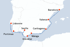 carte itinéraire croisière Méditerranée 9 jours au départ du port de Barcelone