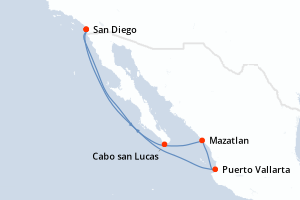 carte itinéraire croisière Riviera Mexicaine 7 jours au départ du port de San Diego